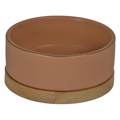 Eet/Drinkbak Keramiek/Hout Zalm Roze - 2 maten