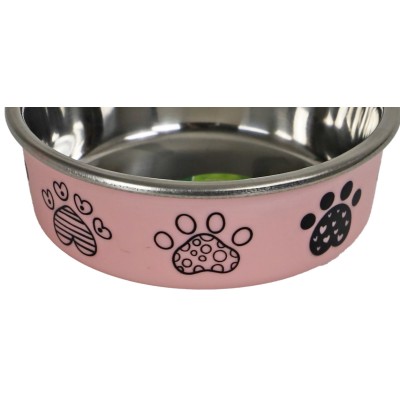 Eet/Drinkbak RVS Paw Print Roze - 13 cm