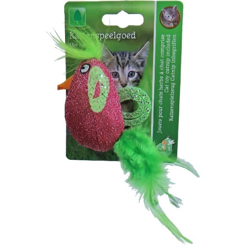 Kattenspeelgoed Glitter Vogel met Veren 8cm - Assorti