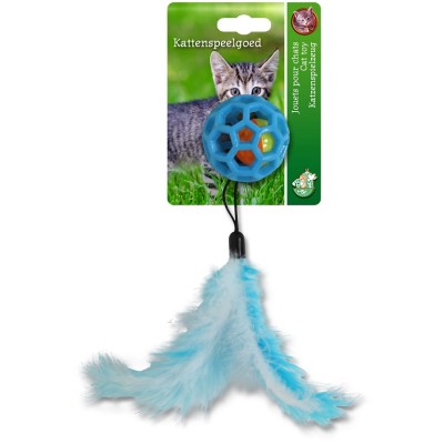 Kattenspeelgoed Bal Rubber met Bel en Veren - 20cm