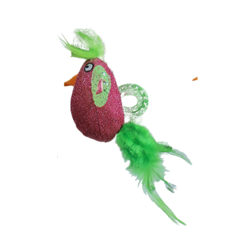 Kattenspeelgoed Glitter Vogel met Veren 8cm - Assorti