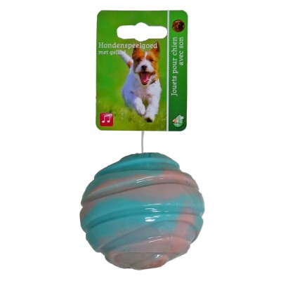 Hondenspeelgoed TPR Ribbel Bal met Piep - Roze/Blauw 8cm