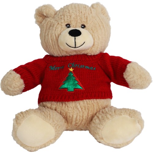 Kerst Hond Beer met Kersttrui - Beige 25cm