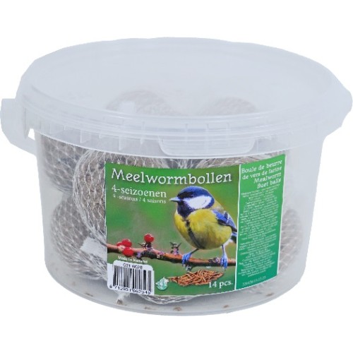 Vogelvoer Meelwormbollen in Net - 14 stuks